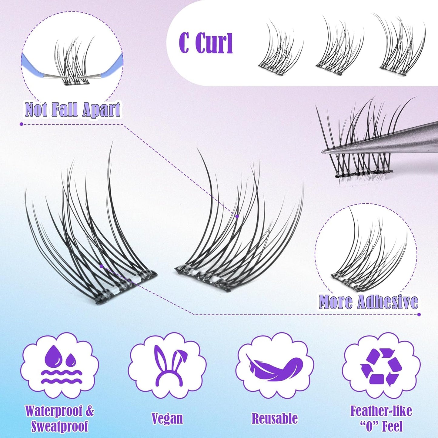 ALICE Self Adhesive Eyelashes Natural Self Adhesive Lash Clusters No Glue Needed Wispy Reusable Press on Lashes Pre-Glue 10-12mm 120pcs DIY Eyelash Extensions-FemmiqueWomen