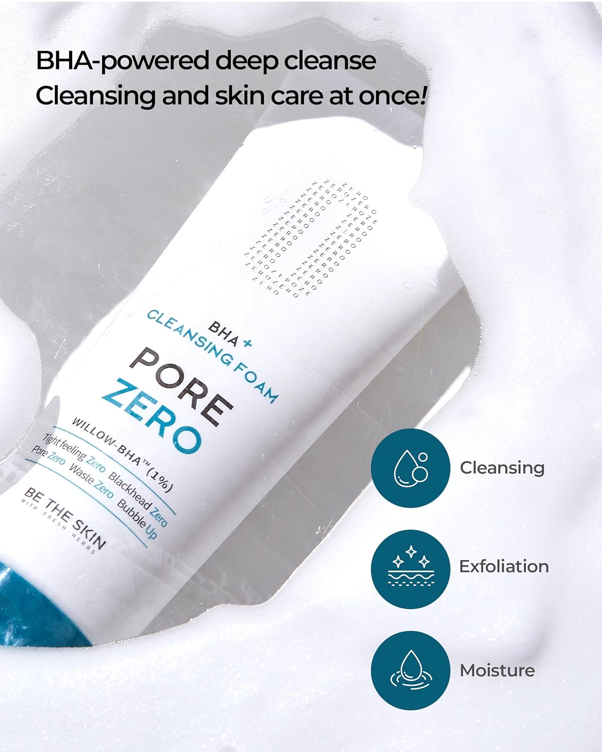 [Be the Skin] BHA+ Pore Zero Cleansing Foam 5.07 fl oz / 150 ml | Face wash cleanser for pore care and sebum control | For sensitive and combination skin-FemmiqueWomen