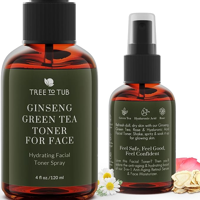 Deep Calming Toner Spray for Sensitive Skin by Tree To Tub—pH 5.5 Balanced, Face Priming and Hydrating with Hyaluronic Acid, Organic Witch Hazel, Rose Water, Ginseng, Green Tea, 4 oz-FemmiqueWomen