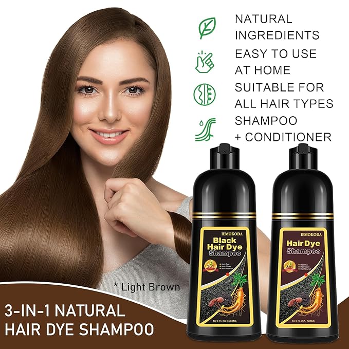Light Brown Hair Dye Shampoo, 3-in-1 Hair Color Shampoo for Gray Hair Coverage for Women & Men, Natural Brown Shampoo Hair Dye Colors Hair in Minutes, Shampoo Tinte Para El Cabello, Champu Para Canas-FemmiqueWomen