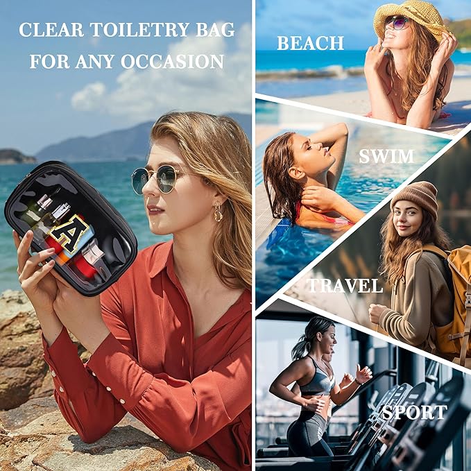 YOOLIFE Initial Travel Makeup Bag Pouch, Clear Toiletry Bag for Women Travel Accessories Cosmetic Bag Skin Care for Teen Make Up Bags Birthday Gifts for Women Unique Teacher Mom Friends Gifts Black N-FemmiqueWomen
