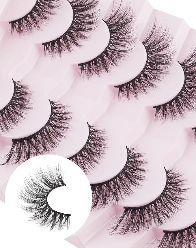 Cat Eye Lashes Soft Mink False Eyelashes Natural False Lashes Wispy Fake Lashes C Curl Faux Mink Lashes Fluffy False Lashes Pack 17MM-FemmiqueWomen
