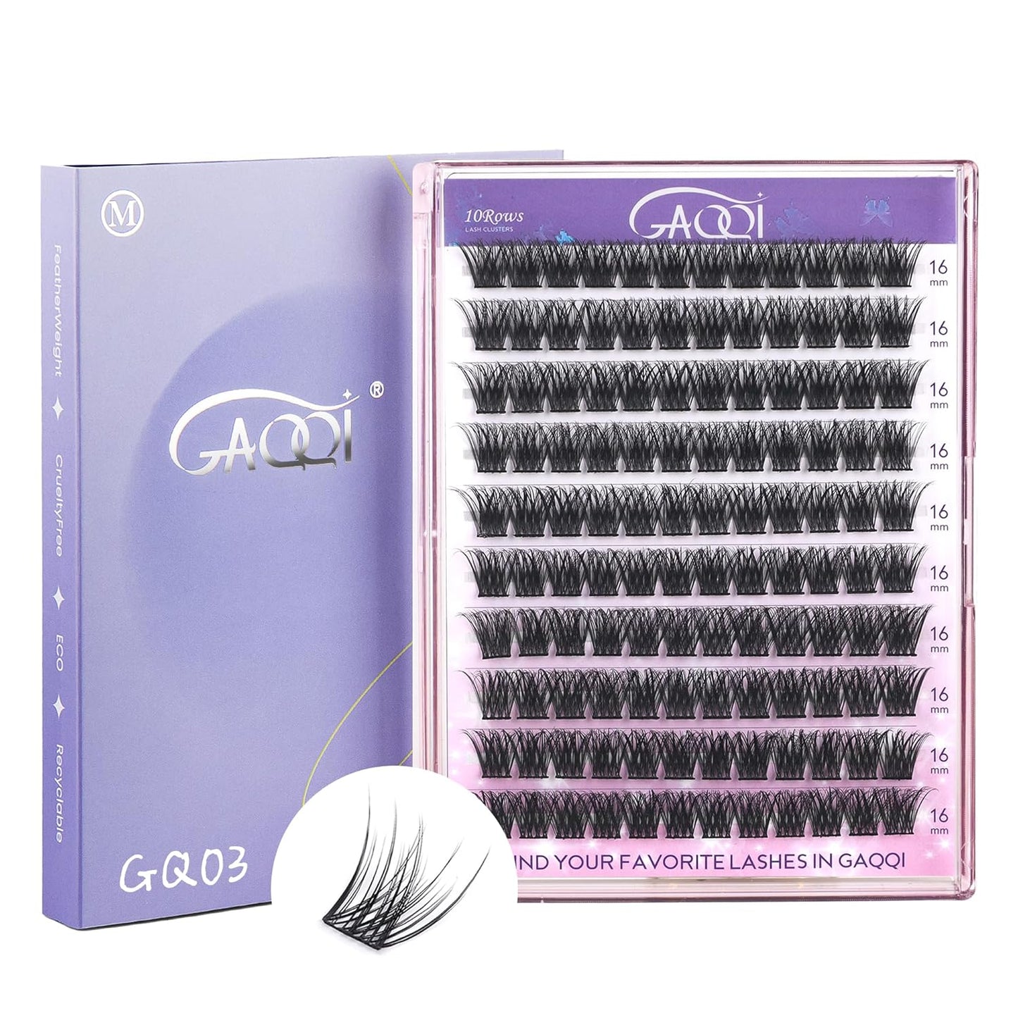 GAQQI Lash Clusters, Eyelash Clusters 120PCS C Curl Individual Lashes, Wispy Cluster Eyelash Extension 16mm Only, Natural Looking Cluster Lashes （GQ03, C Curl, 16mm)-FemmiqueWomen