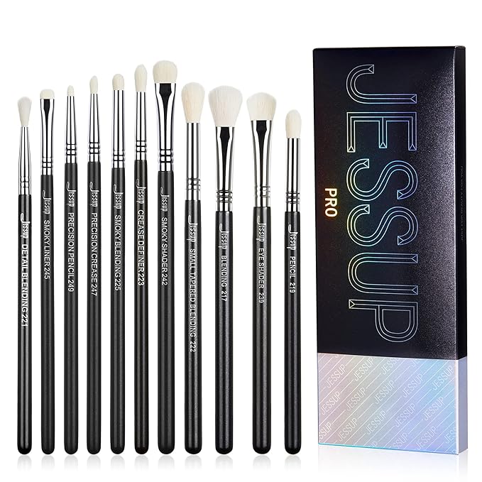 Jessup Eyeshadow Brush Set 11pcs Eye Makeup Brushes Set Professional Eye Shadow Brush Blending Brush Shader Crease Brush Black T340-FemmiqueWomen