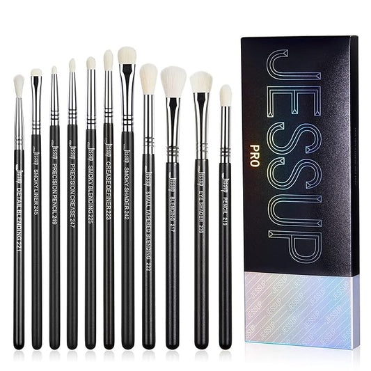 Jessup Eyeshadow Brush Set 11pcs Eye Makeup Brushes Set Professional Eye Shadow Brush Blending Brush Shader Crease Brush Black T340-FemmiqueWomen