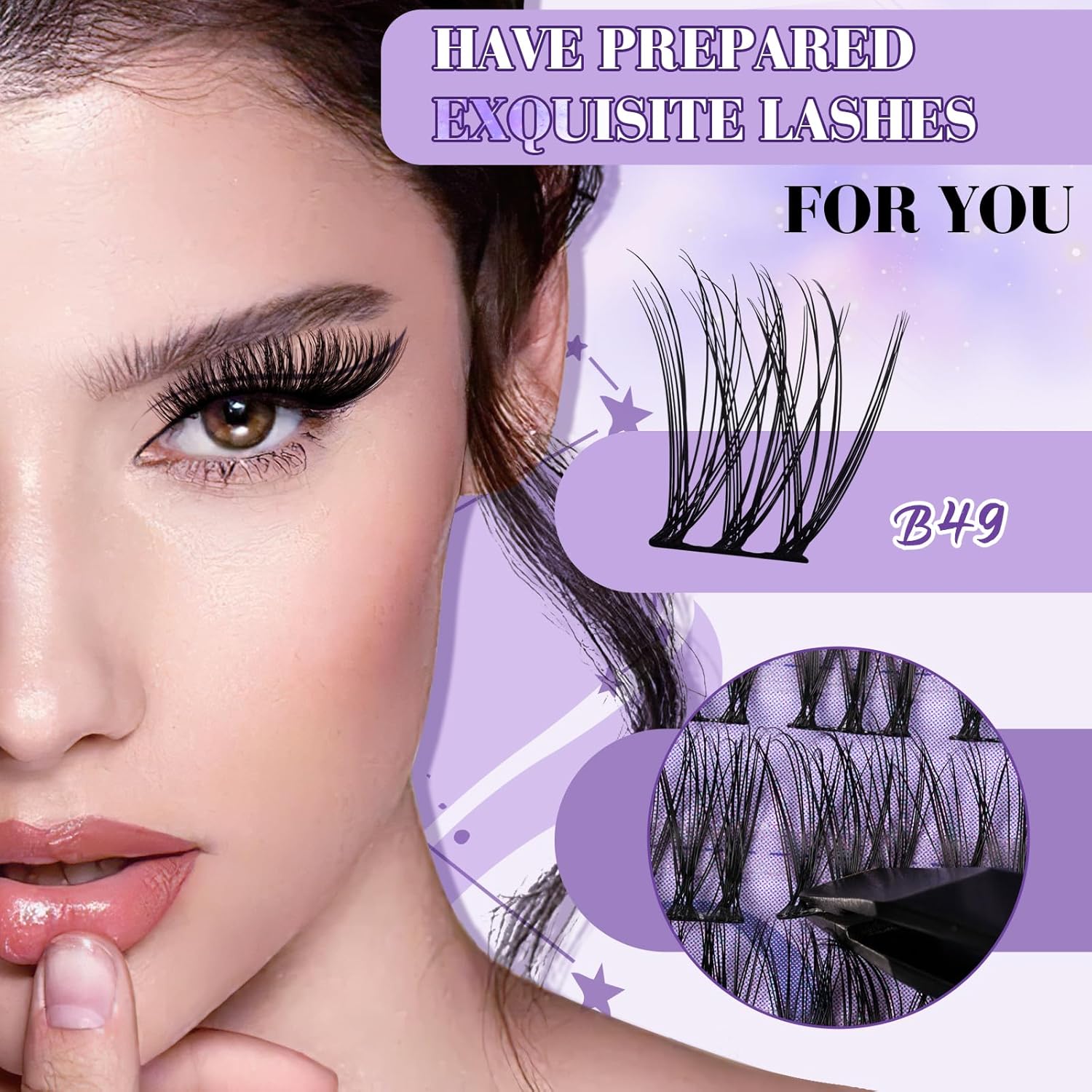 Lash Extension Kit B49 Eyelash Extension Kit B&Qaugen DIY Lash Extension Kit 156 PCS Lash Clusters 8-18mm Cluster Eyelash Extensions Kit with Lash Bond and Seal Lash Applicator Tool (Kit,B49)-FemmiqueWomen