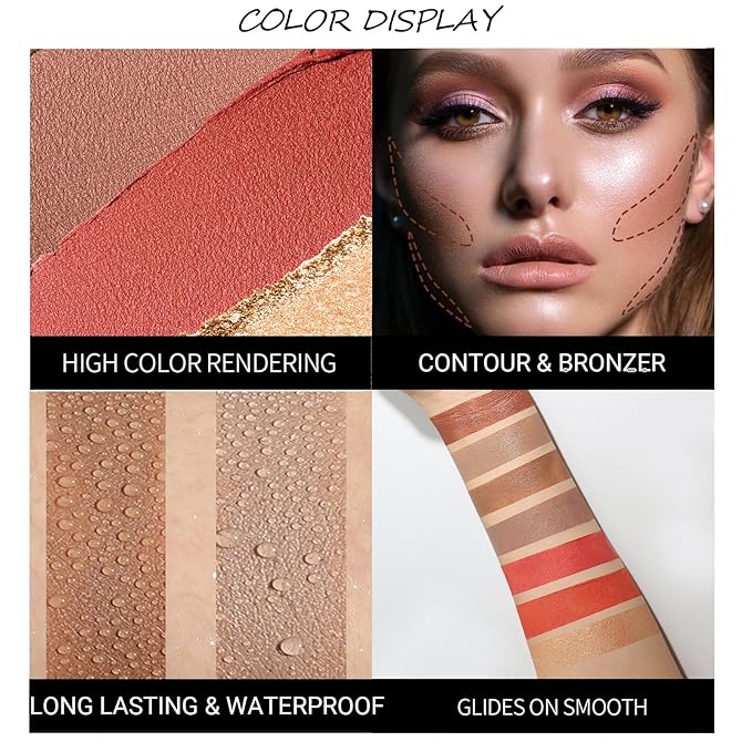 3Pcs Cream Contour Stick, with Highlighter Stick Milk Bronzer Stick Blush Stick, Face Contour Stick with Makeup Brush and Sponge, Easy to Sculpt the Face, Long Lasting, Waterproof-FemmiqueWomen