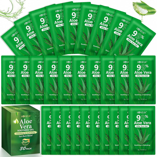 30 Pack Aloe Vera Gel for Face, Hair, Skin, Sunburn Relief, 99% Pure Aloe Vera Gel for After Sun Skin Care Relief, Bulk Aloe Gel Travel Size for All Skin Types-FemmiqueWomen