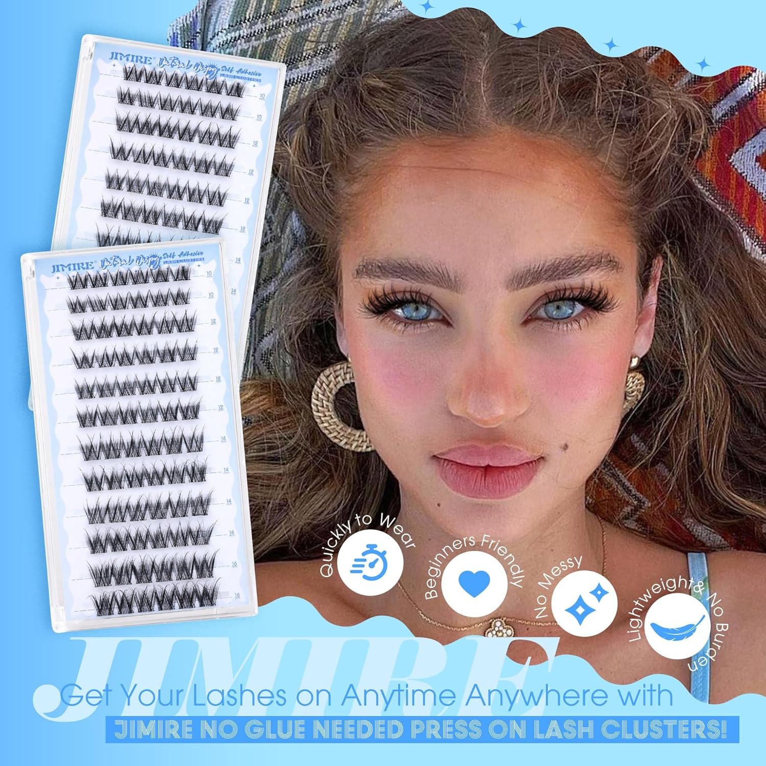 Natural Self Adhesive Eyelashes 10-16MM Wispy Press on Lashes Pre Glued Lash Clusters No Glue Needed Press on Eyelash Clusters Reusable Self Adhesive Lash Clusters Easy to Apply by JIMIRE-FemmiqueWomen