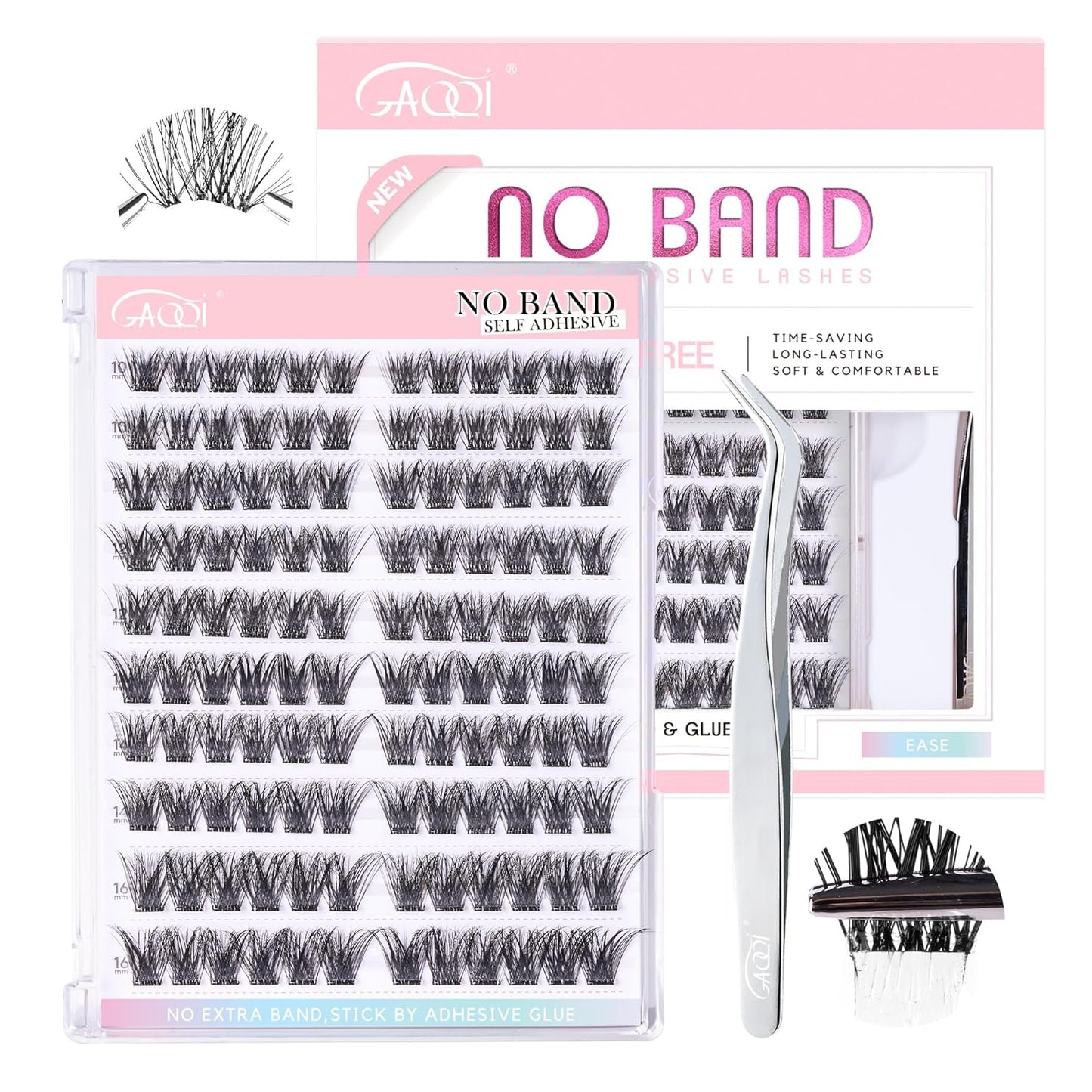 GAQQI Self Adhesive Eyelash Clusters, Volume No Glue Lashes 10-16mm, No Band Self Adhesive Lash Clusters 120pcs, Press On Lashes Invisible Band, With Lash Tweezer (CLASSIC)-FemmiqueWomen