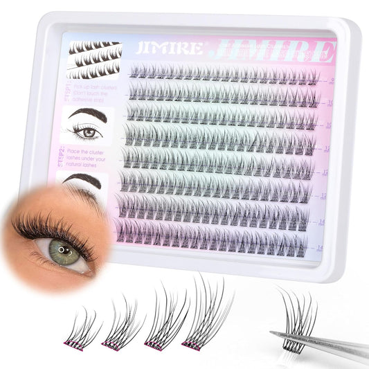 JIMIRE 160Pcs Self Adhesive Eyelashes Natural Look 9-14MM Wispy Pre Glued Lash Clusters No Glue Needed Press on Lashes Clusters Reusable Self Adhesive Eyelash Clusters Beginners Friendly-FemmiqueWomen