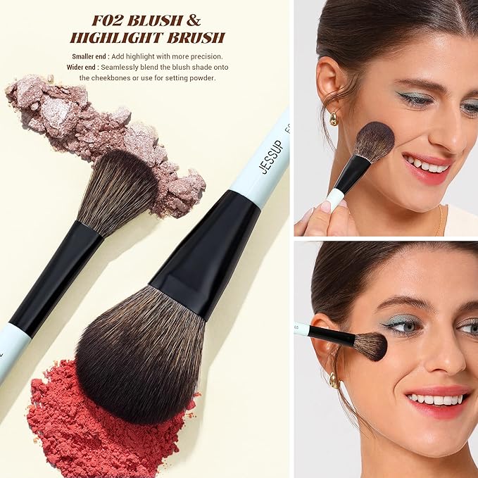 Jessup Face Makeup Brushes with Makeup Sponge, 3pcs Double Ended Makeup Brush for Foundation Contour Blush Highlight and Concealer Brush, Premium Synthetic Brush Set with Gift Box, T510-FemmiqueWomen