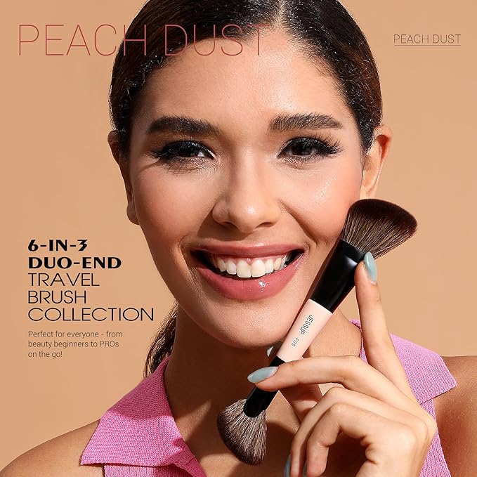 Jessup Travel Makeup Brushes Set 3pcs, Double Sided Contour Brush Dual Ended Eye Shadow Shader Eyeliner Brush, Multi-functional Makeup Set Peach Dust T507-FemmiqueWomen