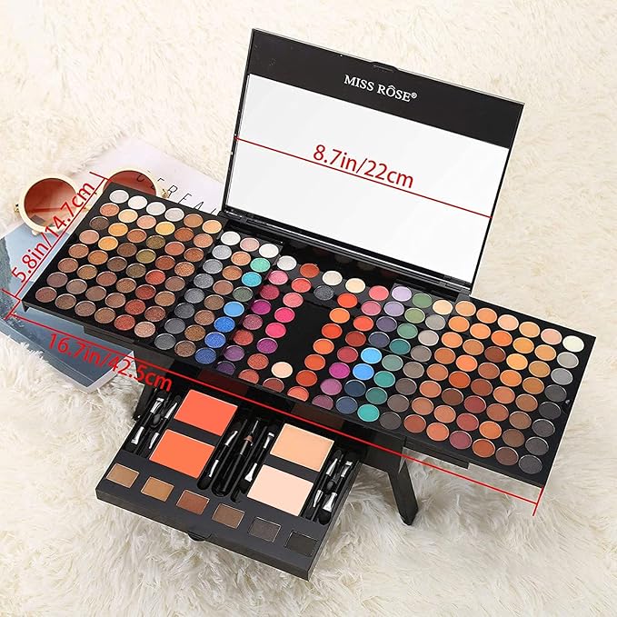 190 Colors Cosmetic Make up Piano Box Set,Combination with Eyeshadow /Facial Blusher /Eyebrow Powder /Eyeliner Pencil /Mirror,All-in-1 Makeup Gift Set (Color A)-FemmiqueWomen