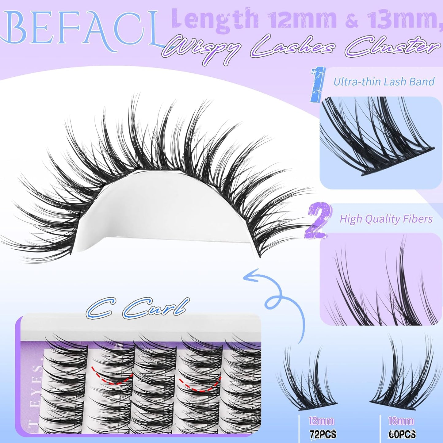 Natural Lash Clusters Wispy Cluster Eyelash Extensions Waterproof Individual Lashes 12&13mm Short Eyelash Clusters Manga Lashes Clusters Kit(132Pcs,C Curl)-FemmiqueWomen