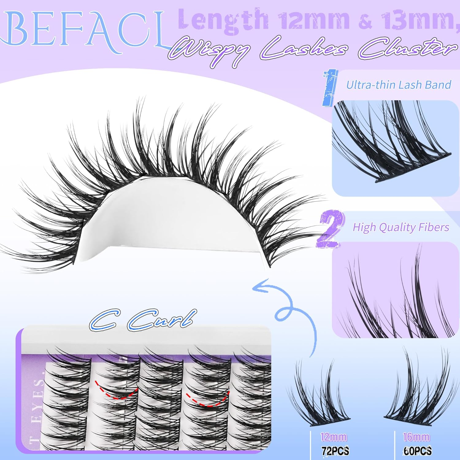 Natural Lash Clusters Wispy Cluster Eyelash Extensions Waterproof Individual Lashes 12&13mm Short Eyelash Clusters Manga Lashes Clusters Kit(132Pcs,C Curl)-FemmiqueWomen