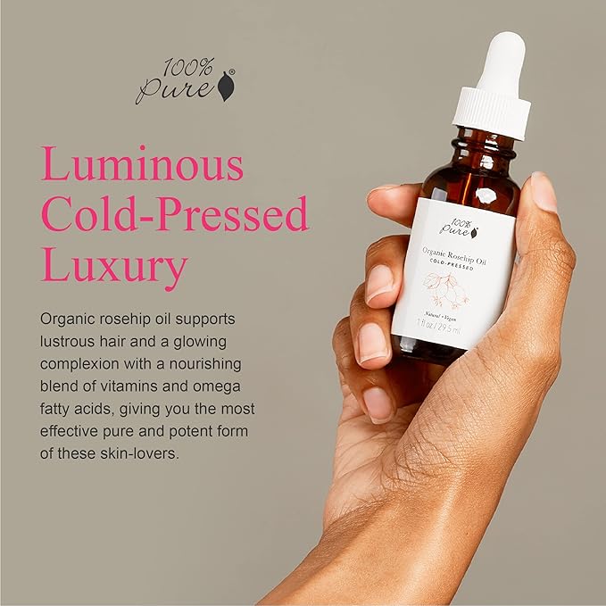 100% PURE Organic Rosehip Oil Moisturizer For Face, Body, Hair Hydrating Vitamins & Omega Fatty Acids Support Glowing, Plumped Up Youthful Skin - Natural Cold-Pressed Facial Radiance - Vegan - 1oz-FemmiqueWomen