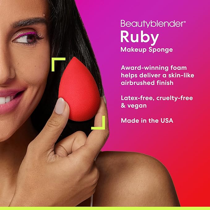 Beautyblender® | Ruby Beauty Blender Makeup Sponge, Super-Soft Foam Easily Blends Foundations, Powders & Creams, Made in USA, Reusable, Washable, Streak Free Application, Vegan, Cruelty Free-FemmiqueWomen