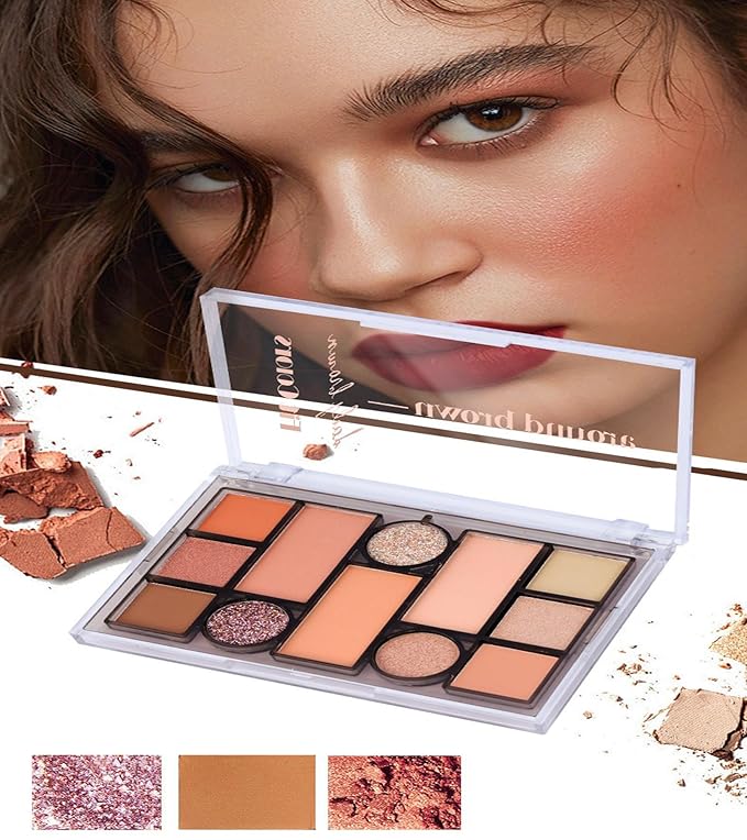 12 Colors Pink Eyeshadow Palette, Mini All in One Blush, Eyebrow & Eye Makeup Kit, Highly Pigmented Matte & Shimmer Shades, Big Artist Comprehensive Facial Makeup, Travel Friendly (02)-FemmiqueWomen