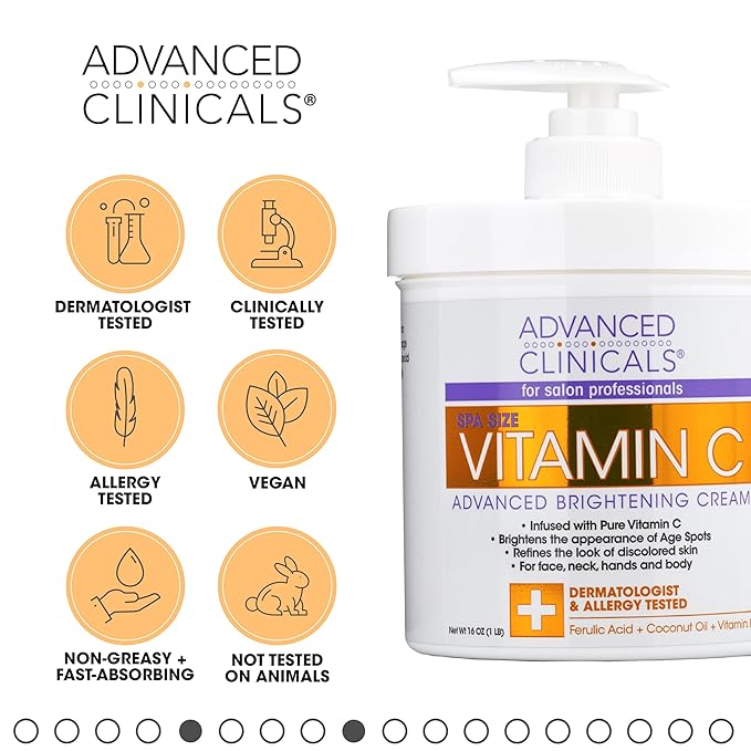 Advanced Clinicals Vitamin C Face & Body Cream Moisturizing Skin Care Lotion, Anti Aging Vitamin C Skincare Moisturizer For Body, Face, Age Spots, Wrinkles, & Sun Damaged Skin, Large 16oz (2-Pack)-FemmiqueWomen