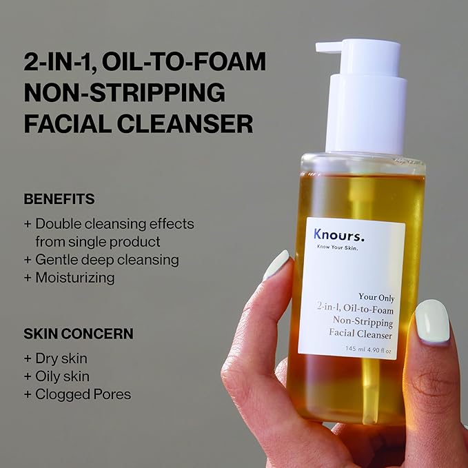 Knours. 2-in-1 Oil-to-Foam Non-Stripping Facial Cleanser, Honey & Plant Based Oils Makeup Remover Non Drying Clean Beauty (145ml 4.97 fl. oz.)-FemmiqueWomen