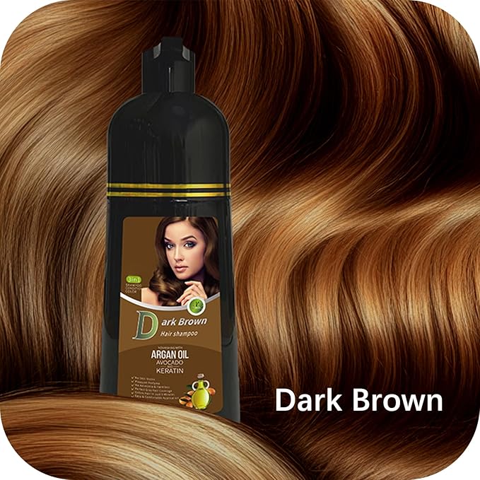 Gray Coverage Color Shampoo - 3-in-1 Color Depositing Shampoo with Herbal Formula, Ammonia-Free Hair Dye for Women & Men, Long-Lasting Root Touch Up (Dark Brown, Lasts 6 Weeks)-FemmiqueWomen