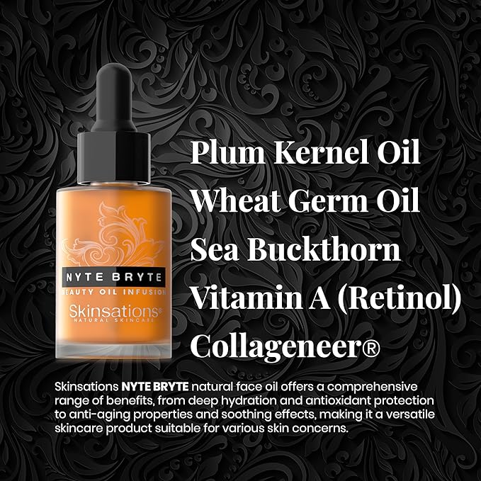 Skinsations - Retinol Face Oil Infusion - NYTE BRYTE - Anti-Aging, Collagen Boosting, Antioxidant Protection, Skin Care - Retinol, Plum Kernel Oil, Sea Buckthorn, Wheat Germ Oil, Vitamin A, Vitamin E-FemmiqueWomen