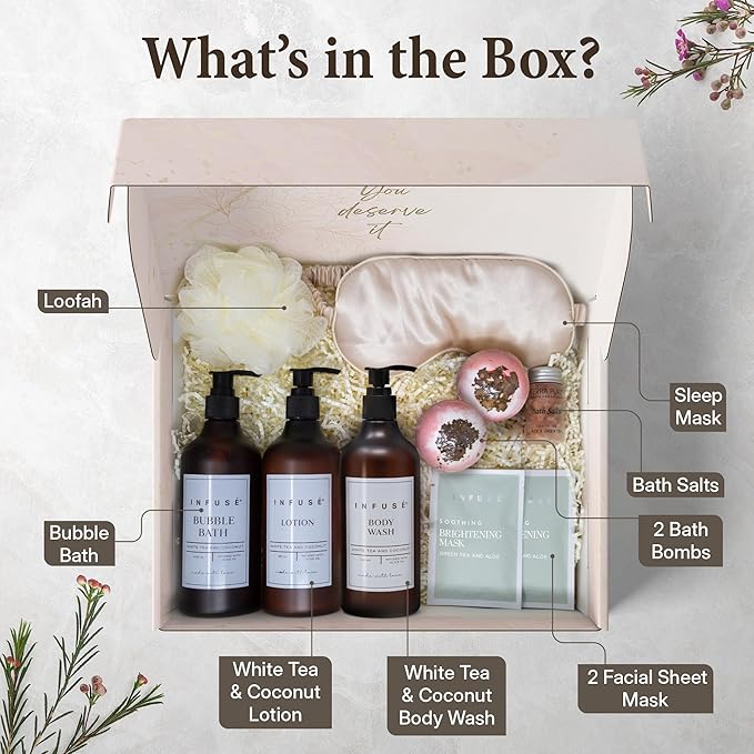 10-Piece Spa Gift Box for Women | Self-Care Set with Eye Mask, Loofa,Bath Bombs,Face Masks,Bubble Bath, Lotion, Body Wash & Bath Salt | Gift for Mom, Grandma, Wife, Bridesmaid or Loved Ones-FemmiqueWomen
