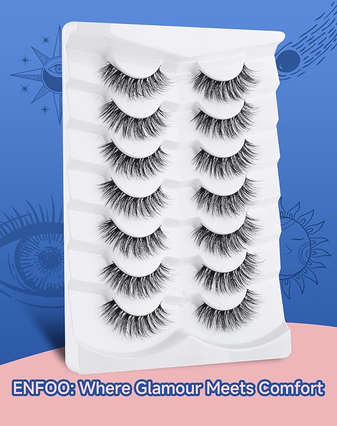 Lashes Volume False Eyelashes Wispy Natural Look Everyday Flared Strip EyeLash Fluffy Lash Long Soft Round-Eye Pack 16MM 7 Pairs D89-FemmiqueWomen
