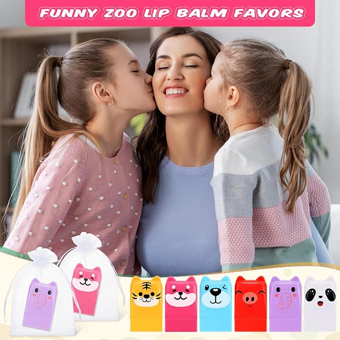 30 Sets Wild Animal Birthday Lip Balm Gifts Bulk Baby Shower Prizes Gift Girl Birthday Lip Balm Jungle Animal Party Favors for Preschool Toddler Boy Girl Classroom Prizes Classroom Prizes-FemmiqueWomen