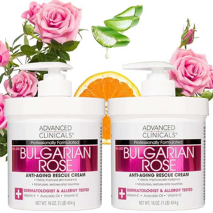 Advanced Clinicals Bulgarian Rose Lotion For Women | Rose Scented Vitamin C Body Lotion Cream | Anti Aging Vitamin E Moisturizer Body Butter Improves Look Of Sagging Dry Skin & Texture, 16 Oz, 2-Pack-FemmiqueWomen
