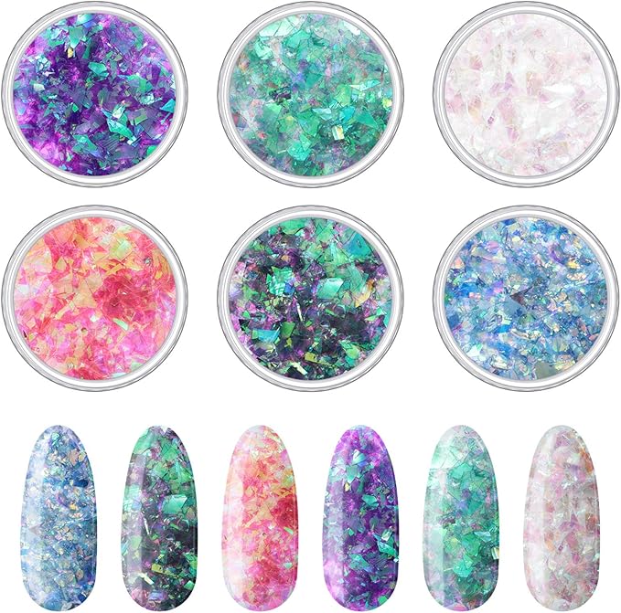 18 Boxes Mermaid Iridescent Chunky Glitter Flakes Chrome Nail Sequins Aurora Holographic Mermaid Nail Glitter Flakes Glitters Chunky Iridescent Flakes for Face Eyes Body Hair Nail Decoration-FemmiqueWomen