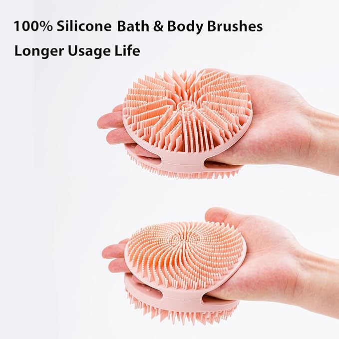 2 PC Silicone Exfoliating Body Scrubber, Silicone Body Shampoo Brush, Soft Silicone Loofah for Sensitive Skin, Shower Silicone Hair Scalp Massager, Easy to Clean, Lather Well(Pink&Black)-FemmiqueWomen