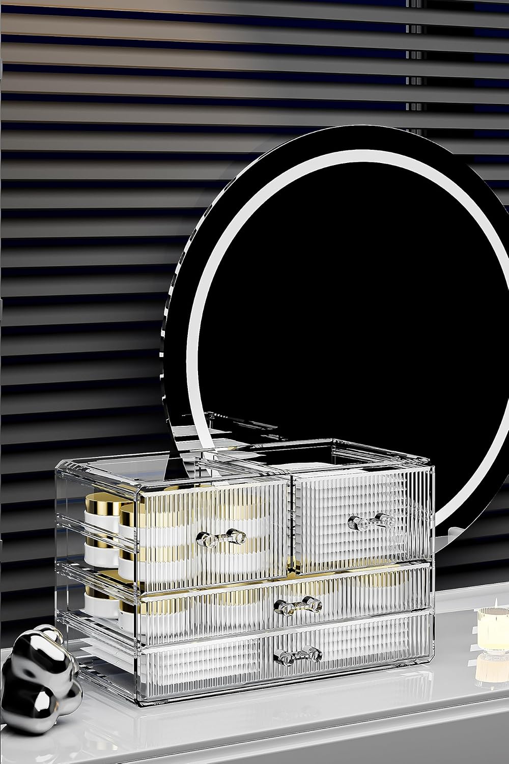 ZHIAI Stackable Storage Drawers, Acrylic Bathroom Counter Organizer Clear Makeup Organizers for Vanity, Kitchen Cabinets, Bathroom, Undersink, Home Organization and Storage (4 Drawers, Pattern D)-FemmiqueWomen