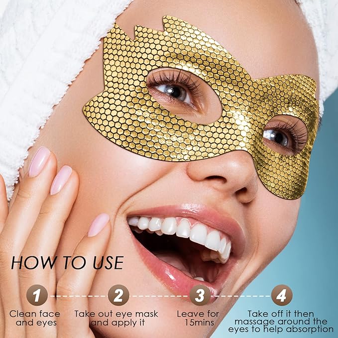 24k Gold Eye Masks, Under Eye Patches Honeycomb Eye Treatment Mask for Dark Circles and Puffiness, Eye Care Pads Skincare Reduce Puffy Wrinkles Eye Patch Gift for Adults Women Men Kids Girls -8 PCS-FemmiqueWomen