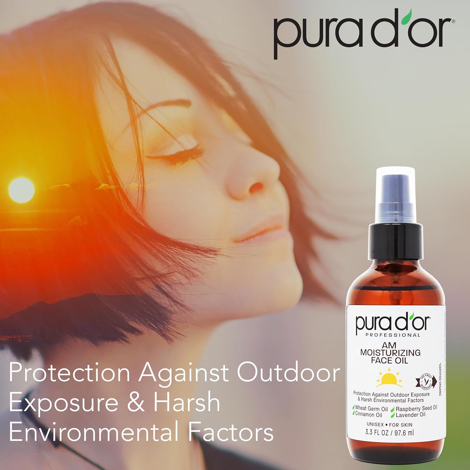 PURA D'OR 3.3 Oz ORGANIC AM Moisturizing Face Oil - Morning Glow Hydrating Skincare -Lightweight Moisturizer for Glowing Skin - All Natural, Vegan, Paraben-Free - Women & Men-FemmiqueWomen