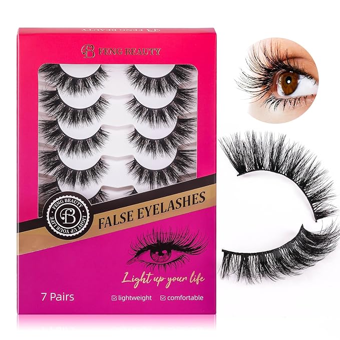 Dramatic Cat Eye Lashes - Fluffy Volume False Eyelashes with Lightweight Comfort, Easy Apply Winged Style (8-16mm), Reusable Glam Lashes for All Eye Shapes, 7 Pairs Full-Strip Lashes-FemmiqueWomen