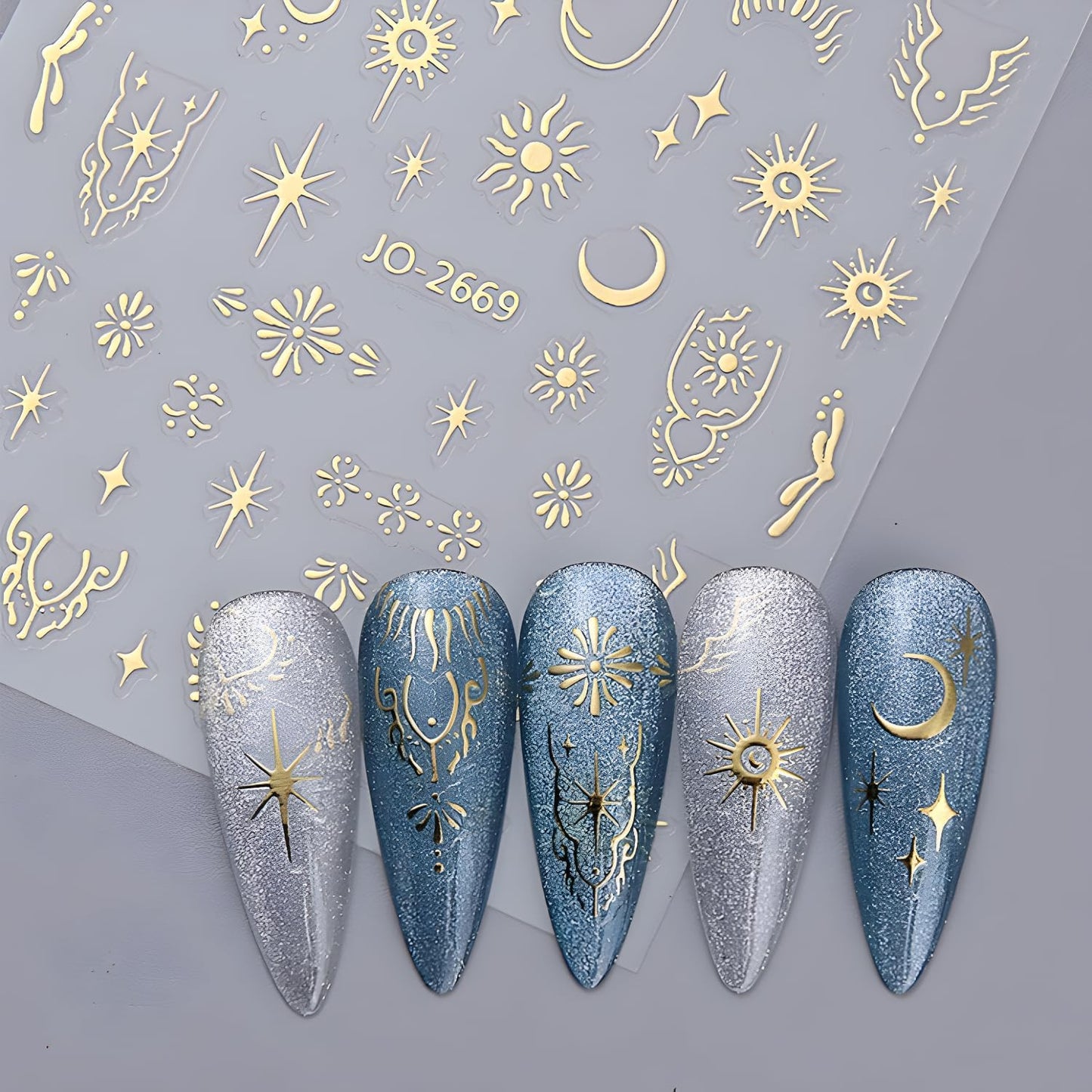 12 Sheets Silver Gold Moon Star Nail Art Stickers - 3D Self Adhesive Decals for Design and Decoration - Supplies Accessories for Women-FemmiqueWomen