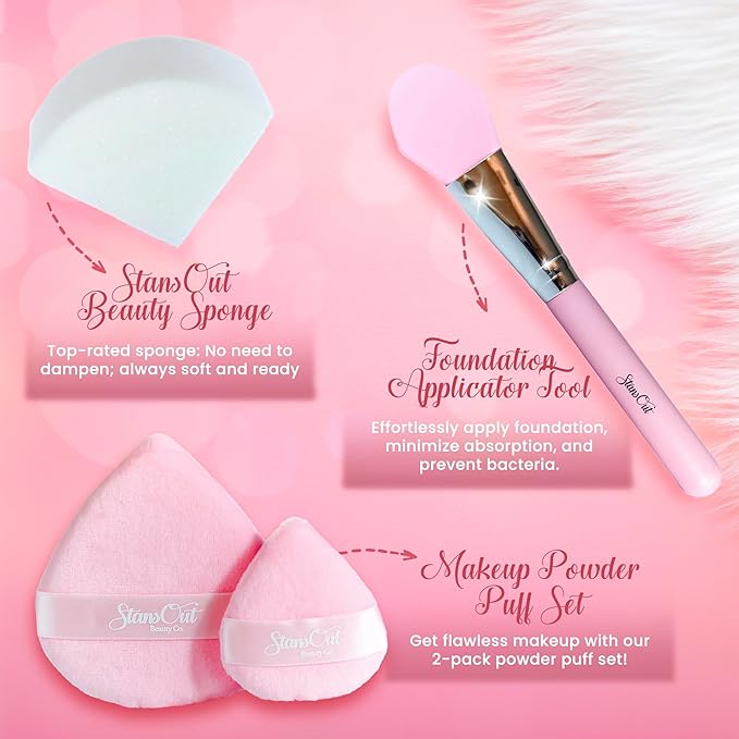 StansOut Ultimate Complexion Bundle: Liquid Foundation Brush, Makeup Brushes for Liquid, Cream, Stick Foundation - Flat, Round, Blender Brushes - 101 Contoured, 108 Straight - Long-Lasting-FemmiqueWomen