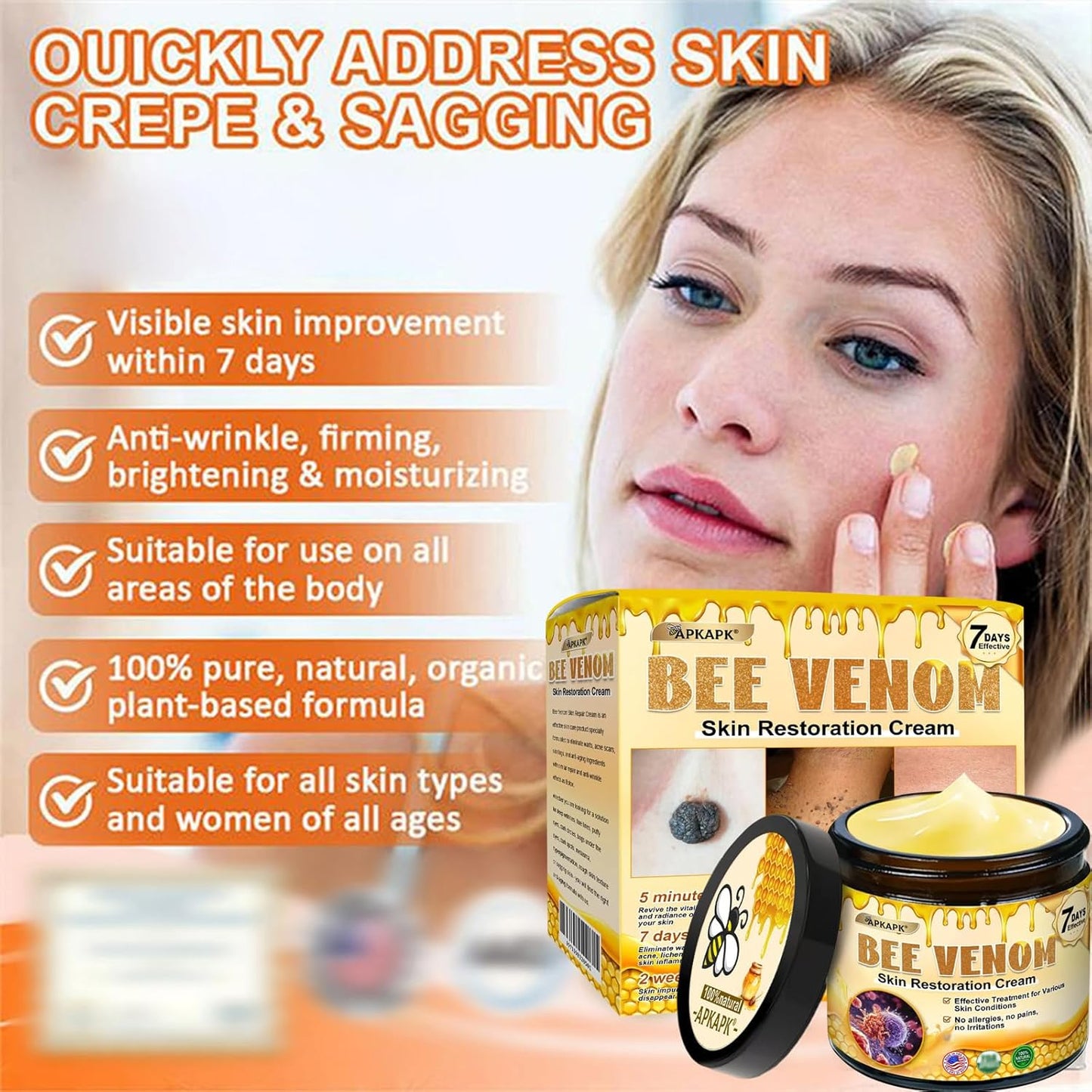 Bee Venom Skin Restoration Cream, Bee Venom Skin Treatment Cream, Professional Bee Venom Comprehensive cream - Anti-Wrinkle Moisturizing for All skin Typess (3)-FemmiqueWomen