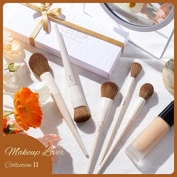 Jessup Makeup Brush Set 5Pcs Face Makeup Brushes Vegan Soft Foundation Brush Blush Brush Bronzer Contour Brush Highlighter Brush Fluffy Setting Powder Brush, Light Grey T493-FemmiqueWomen