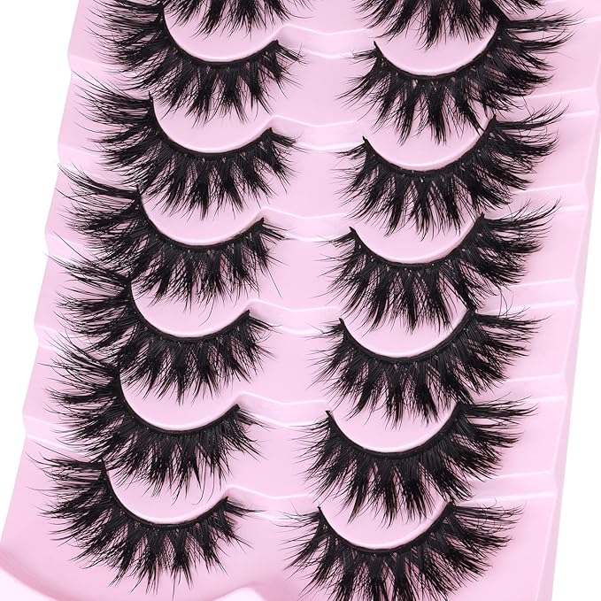 Lashes Flat Faux Mink Eyelashes 20mm Long False Eyelashes Dramatic Cat Eye Eyelashes Wispy 3D Crossed Thick Fox Eyelashes Extensions Strip Lashes Pack by Kiromiro-FemmiqueWomen