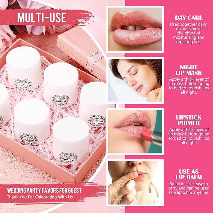 12 Pcs Thank You Lip Sleeping Mask Bulk Bridal Shower Gifts for Guests Thank You for Celebrating with Us Lip Mask Moisturize Nourish for Wedding Bridal Shower Favor Christmas Gift(Floral)-FemmiqueWomen