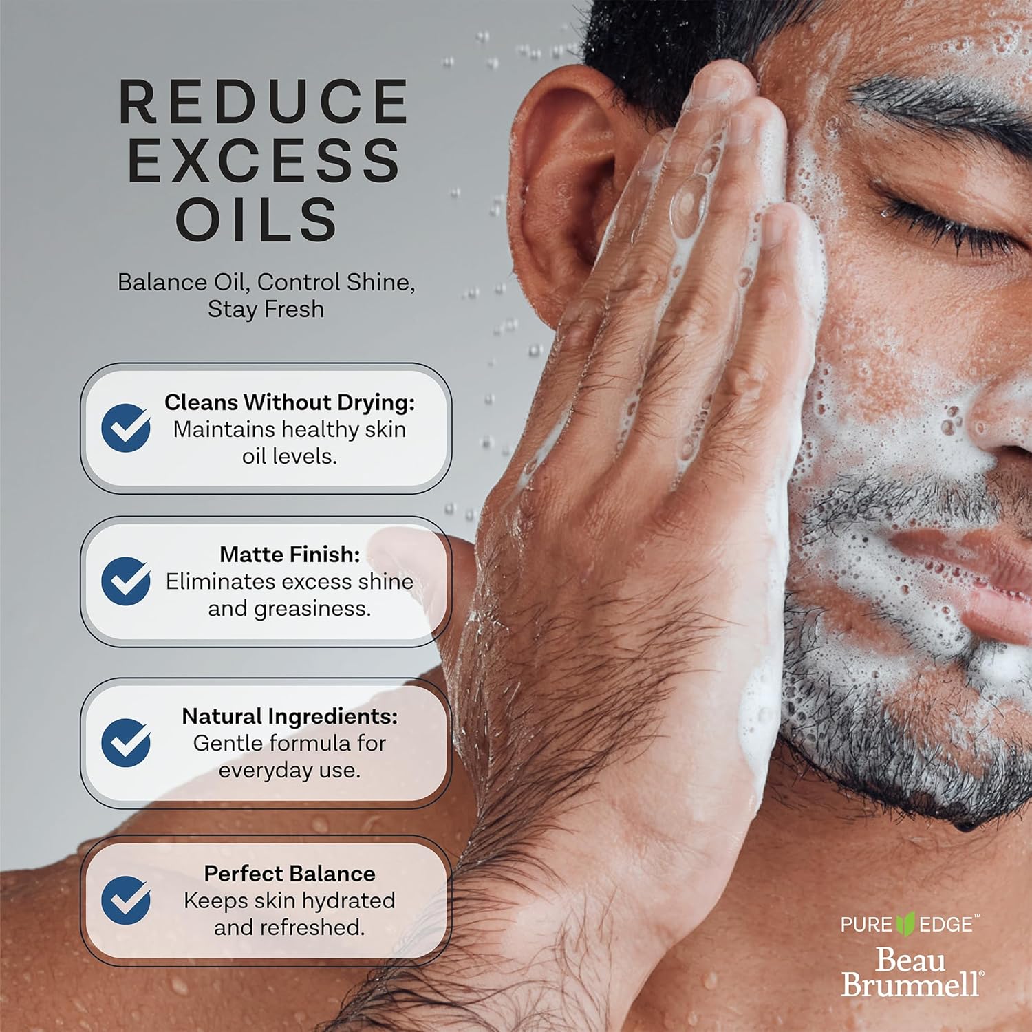 Beau Brummell for Men's Activated Charcoal Face Wash | Gentle Exfoliating Cleanser with Hyaluronic Acid, Bamboo Powder, Marine Plankton Extract, Vitamins A & E | 8 fl oz, Made in USA-FemmiqueWomen