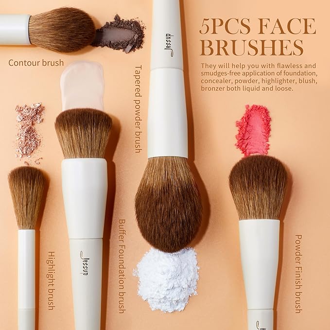 Jessup Makeup Brush Set 5Pcs Face Makeup Brushes Vegan Soft Foundation Brush Blush Brush Bronzer Contour Brush Highlighter Brush Fluffy Setting Powder Brush, Light Grey T493-FemmiqueWomen
