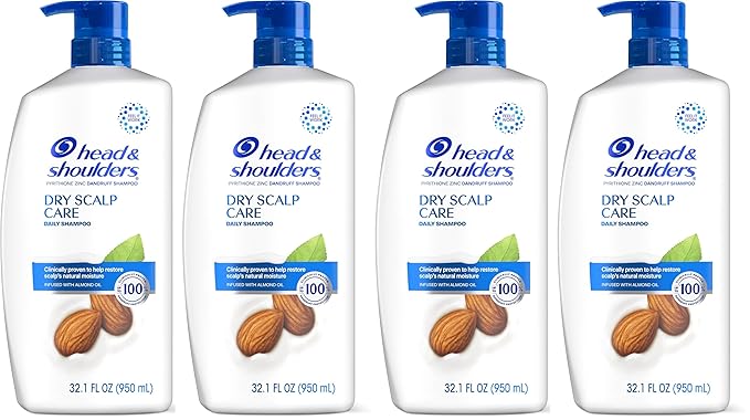 Head and Shoulders Shampoo, Daily-Use Anti-Dandruff Paraben Free Treatment, Dry Scalp Care with Almond Oil, 32.1 fl oz, Twin Pack (Pack of 2)-FemmiqueWomen