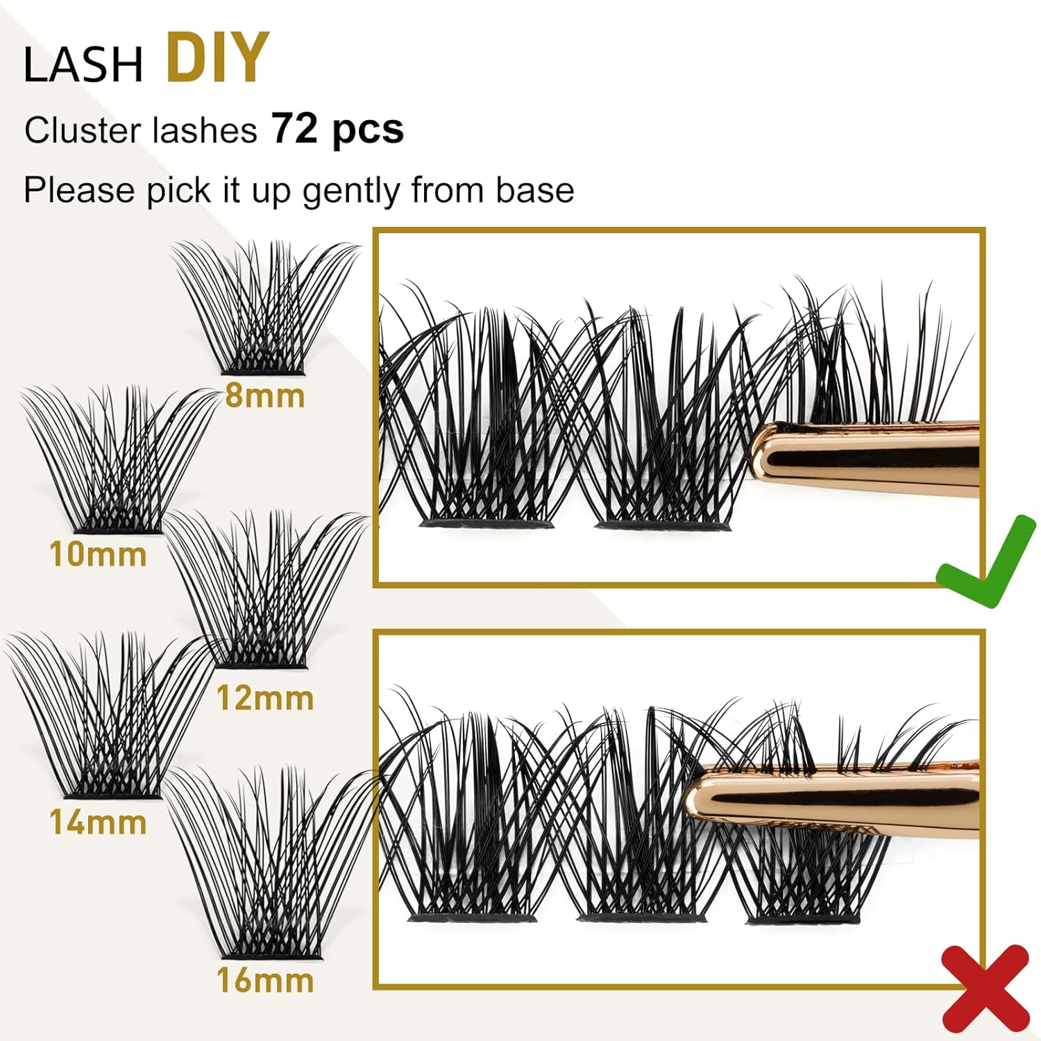 Lash Clusters B02 D Curl 10mm DIY Eyelash Extensions 72 Clusters Lashes C D Curl B&Qaugen Mega Volume Individual Lashes Eyelash Clusters Extensions Individual Lashes Cluster DIY at Home (NM-D-10mm)-FemmiqueWomen