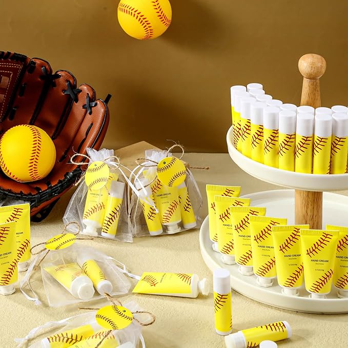 144 Pcs Softball Lip Balm Hand Cream Set Softball Accessories Softball Party Favors Including 36 Softball Lip Balm 36 Moisturizing Hand Cream 36 Bags 36 Softball Cards and Ropes for Kids Gifts-FemmiqueWomen