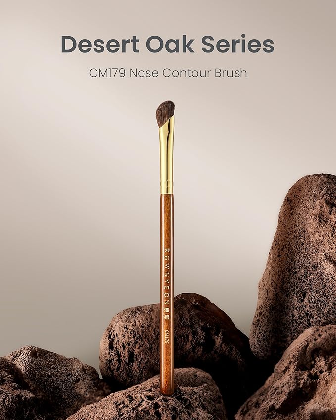 Desert Oak Series Nose Contour Brush - Angled Pony Hair Bristles for Seamless Sculpting, Dual-Use with Cream/Powder, Ebana Handle & Brass Ferrule (CM 179)-FemmiqueWomen