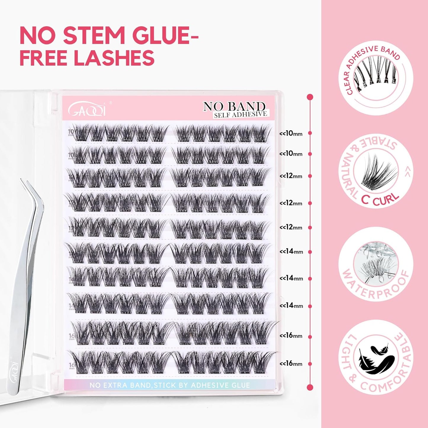 GAQQI Self Adhesive Eyelash Clusters, Volume No Glue Lashes 10-16mm, No Band Self Adhesive Lash Clusters 120pcs, Press On Lashes Invisible Band, With Lash Tweezer (CLASSIC)-FemmiqueWomen